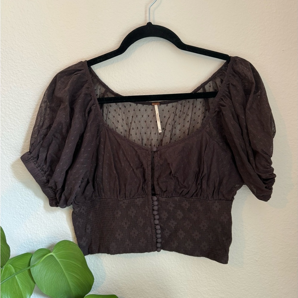 Free People Lace Puffed Sleeved Blouse